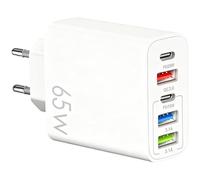 Múltiple Cargador USB C 65w, 5 Puertos Cargador USB C Carga Rapida QC 3.0+PD+3.1A+3USB Tipo C Carga Rapida Pared Adaptador Pared Adaptador para iPhone 17 16 15 14 13 12 11 Samsung