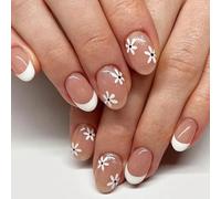 Multiple Color Press On Nails Flower Design Fake Nails For Daily Travel Wear Easy Application 24pieces/Box Sweet Floral Fake Nail White Design