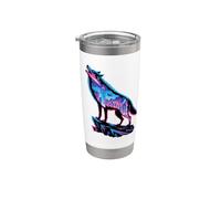 Multiple Exposure Art Lobo Lobos Vaso térmico de acero inoxidable de doble pared