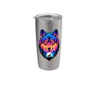 Multiple Exposure Art Lobo Lobos Vaso térmico de acero inoxidable de doble pared