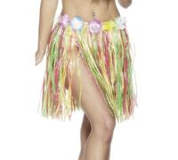 Múltiple Hawaiian Fiesta Playa Falda + Flores Adultos 46cm Hula Disfraz Acessory