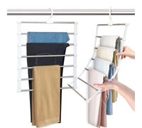 Múltiple Perchas Pantalones, Perchas Ahorra Espacio, 7 Capas Pantalonero Extraible, de Acero Inoxidable para Toallas, Vaqueros, Bufandas, Cortas, Ropa Interior (Blanco, 2 Piezas)
