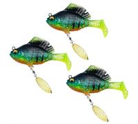 Múltiples señuelos de pesca suaves con cabeza de plantilla preaparejada, 3 señuelos de cola de remo con gancho oculto ultra afilado y hoja giratoria, versátiles imitan a las presas naturales para