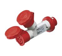 Multiplicador Móvil 2 Salidas IP67 1 Enchufe 16A 2 Tomas 3P+T 400V Rojo