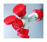 Multiplicador Móvil 3 Salidas IP67 1 Enchufe 16A 3 Tomas 3P+T 400V Rojo