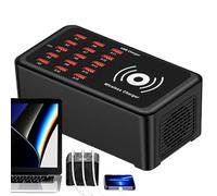 Multiport Charging Station, USB Hub, 5.83x3.07x2.28 Inches Smart 15-Port 100W Fast Charger with Wireless Pad, Power Dock for Home Desk Tech Organization, Phone Laptop Tablet