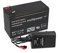 Multipower Batería de Plomo MP7, 2-12B Pb 12V/7,2Ah+Cargador AGM 7Ah 9Ah