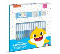 Multiprint Set 2 Sellos para Niños y 18 Marcadores de Colores Baby Shark, Made in Italy, Set Sellos Niños Persolanizados, en Madera y Caucho Natural, Tinta Lavable no Tóxica, Idea de Regalo, art.86995