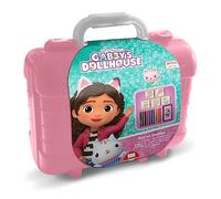 Multiprint - Travel Set Gabby's Dollhouse | Maletín con 5 sellos, 10 lápices, álbum para colorear, 64 pegatinas puzzle y tinta lavable