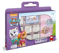 Multiprint Valija 7 Sellos para Niños Paw Patrol Girl, 100% Made in Italy, Set Sellos Niños Persolanizados, en Madera y Caucho Natural, Tinta Lavable no Tóxica, Idea de Regalo, Art.07913
