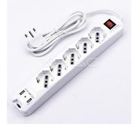 Regleta con Cable 1,5 m 5 Tomas 10/16 A bipaso + Shuko y 2 USB y Interruptor Luminoso Enchufe 16 A, Blanco