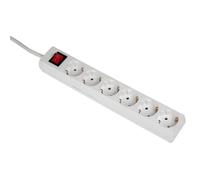 Multitoma, 6 tomas, con interruptor, 5 m, blanco