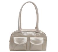 Multiusos Doble Bolsillos PU Cuero Bolso Para Traslados Y Compras Mujeres Hombro Antebrazo Bolso Con Cremallera Bolso, blanco perla