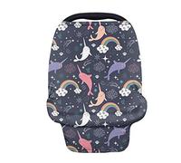 Multiusos Manta de lactancia, Fansu Transpirable y Segura Cubierta para Asiento de Coche, Opaca Manta de Algodón, cubierta para trona, bufanda, cobertor para carriola (Narval arcoiris)