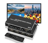 Multiview Splitter, Seamless Quad Switcher 4 en 1 Out For Security Camera, Quad Viewer Switcher With IR Remote For Video Switching Production Presentation Input Monitoring Camera And Game