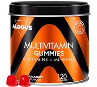 Gominolas Multivitaminas - 120 Gummies sabor natural Mora - 12 vitaminas y minerales - Todas las Vitaminas C, D, B12, E, A, B6, B5, Biotina, Ácido Fólico, Zinc, Yodo, Colina - ALDOUS