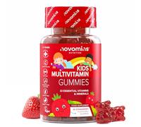 Multivitaminas Niños - 30 Gominolas - Sabor fresa Vitaminas para Niños - con Zinc, Biotina, Yodo, Ácido Fólico, Vitamina C, D, A, E, B6 - Vegano y Sin Gluten - Kids Multivitamin - Novomins