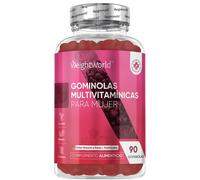 Multivitaminas y Minerales para Mujer - 90 Gominolas Sabor Fresa y Frambuesa - 13 Nutrientes Esenciales como Aceite de Onagra, Ácido Hialurónico, Vitaminas B, C, E, Calcio, Yodo y Zinc - Vegano