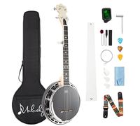Mulucky Banjo de 5 cuerdas MINI, banjo de viaje de 28 pulgadas, cabeza Remo, resonador y afinador 5º engranado, kit de inicio con regla de púas y afinador