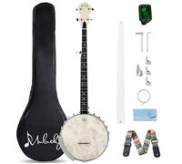 Mulucky Banjo de 5 cuerdas, tamaño completo con 24 soportes, parte trasera abierta, banjo de arce con cabeza Remo, afinador 5º engranado, paquete de regalo con kit para principiantes - B1102