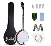 Mulucky Banjo de 5 cuerdas, tamaño grande con 24 soportes, parte trasera cerrada de madera maciza, banjos resonadores de caoba, paquete de regalo con kit para principiantes,B1107