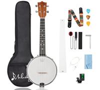 Mulucky Banjolele,BU8017,Juego de 4 cuerdas para ukelele de banjo, parte trasera cerrada de madera maciza, kit para principiantes con barra de armadura y bolsa de armadura