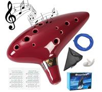 Mulucky Ocarina - Cordón para el cuello alto C de 12 tonos con soporte para libros de canciones, color rojo y marrón