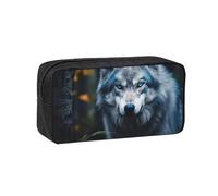Muluhuo Blue Eyes Wolf1 - Estuche organizador de papelería de gran capacidad para oficina, viajes, uso diario