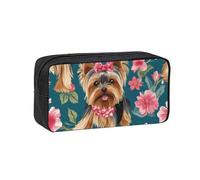 Muluhuo Yorkie Dog Floral03 - Estuche organizador de papelería de gran capacidad para oficina, viajes, uso diario