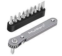 MULWARK 11 mini llaves de trinquete de 1/4" con alto par y perfil bajo - Herramienta EDC micro de ángulo recto con mini mango reversible compensado de 90 grados y punta hexagonal múltiple