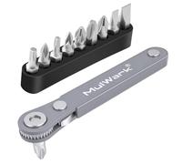 MULWARK 11 mini llaves de trinquete de 1/4" con alto par y perfil bajo - Herramienta EDC micro de ángulo recto con mini mango reversible compensado de 90 grados y punta hexagonal múltiple