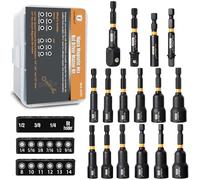 MulWark Juego de 16 destornilladores de tuerca magnética, juego de brocas de impacto de cabeza hexagonal de 14 pulgadas | destornillador SAE y métrico, herramienta de broca de engrosamiento de