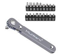 MULWARK - Mini llave de trinquete de 1/4 ultra de perfil bajo con alto par - Herramienta EDC de ángulo recto con mini mango reversible de 90 grados y múltiples puntas hexagonales