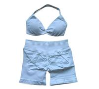 MUMAMCY Conjunto de 2 piezas de brasier de yoga sin costuras con tirantes para mujer, cintura alta, pantalones cortos de entrenamiento, traje deportivo, ropa deportiva, blanco, M