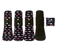 MUMBABY 5pcs 30.5cm / 12inch (Fit) Heavy Flow Charcoal Bamboo Mama Cloth/Menstrual Pads/Almohadillas Sanitarias Reutilizables (Feathers in blue)