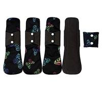 MUMBABY 5pcs 30.5cm / 12inch (Fit) Heavy Flow Charcoal Bamboo Mama Cloth/Menstrual Pads/Almohadillas Sanitarias Reutilizables (Black butterfly)