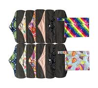 MUMBABY Juego de 12 piezas de 2 bolsas húmedas y 10 piezas de tela de bambú de carbón para mamá/almohadillas menstruales/almohadillas sanitarias reutilizables