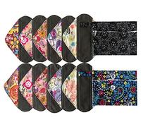MUMBABY Juego de 12 piezas de 2 bolsas húmedas y 10 piezas de tela de bambú de carbón para mamá/almohadillas menstruales/almohadillas sanitarias reutilizables (China azul y negro encaje, 8 pulgadas)