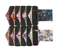 MUMBABY Juego de 12 piezas de 2 bolsas húmedas y 10 piezas de tela de bambú de carbón para mamá/almohadillas menstruales/almohadillas sanitarias reutilizables (China azul y plata, 10 pulgadas)