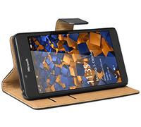 mumbi Bolso de Cuero Genuino Estilo de Libro Compatible con Microsoft Lumia 950, Negro