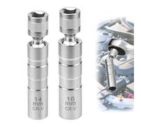 MumdoYAL 2 Piezas CR-V Llave Bujías 16 mm/14 mm, Llave de Bujía, Magnética Universal 3/8 Pulgadas, 12 Puntos Herramientas de Extracción de Bujía, Plateado