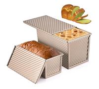 MumdoYAL 2 Piezas Molde para Pan de Molde con Tapa, Fácil de Desmoldar y Limpiar, Molde Antiadherente para Horno, Para Pastelería, 230 g y 450 g, Dorado