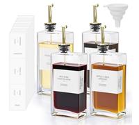 MumdoYAL 4 Piezas 500 ml Aceitera Antigoteo, con Caño Dorado,Aceiteras de Cristal, Botella Dispensadora de Aceite, con Pegatinas Clasificadoras y Embudo Plegable, Apto para Todo Tipo de Líquidos