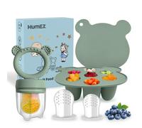MumEZ Chupete de alimentación de frutas para bebés - Práctico juego de comedero de comida para bebés, comedero para chupete, bandejas para congelador de alimentos para bebés incluidas (salvia)