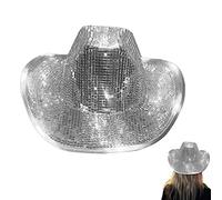 MUMIAO Sombrero de vaquero de bola de discoteca, sombreros de vaquera, sombreros de vaquera, ligeros hechos a mano, sombrero de vaquero de lentejuelas plateadas