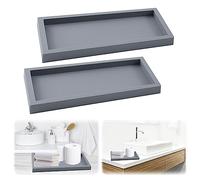 mumisuto 2 Piezas Bandejas Decorativas, Bandeja Rectangular de Baño, Antideslizante Organizador Baño para Hogar, Salón y Dormitorio, para Velas, Jabón, Toalla, Plant, 30 * 12.5 * 1.8CM (Gris Grande)