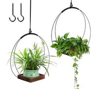 mumisuto 2 Piezas Maceta Colgante Interior con Base de Madera, Macetero Colgante Boho, Macetas Colgantes para Plantas Pequeñas y Medianas, para Interior y Exterior Decoración del Hogar (Negro 1)