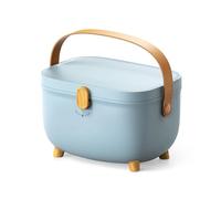 mumisuto Caja Medicamentos 2 Niveles, Organizador Medicamentos de Plástico con Asa Portátil, Caja Medicamentos Organizador de Gran Capacidad, para el Hogar y el Exterior (Azul)