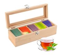 mumisuto Caja para Té,Caja de té de Madera,Cajita Infusiones con 4 Compartimentos Ajustables y Ventanilla Transparente,Caja de Decorativa para Bolsas de té Organizador de Madera para Guardar el Té