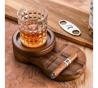 mumisuto Cenicero de Madera para Puros, Cenicero Exterior Desmontable con 2 Ranuras, Cenicero Portatil con Bandeja de Whisky, para Salón Oficina Bar, para Regalo para Hombres, Papá y Marido